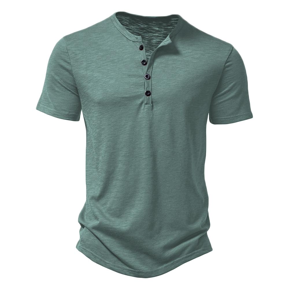 King Billion Henley kraag zomer heren casual effen kleur korte mouw t-shirt voor heren polo heren katoenen heren t-shirts US S(50-60KG) legergroene kleur