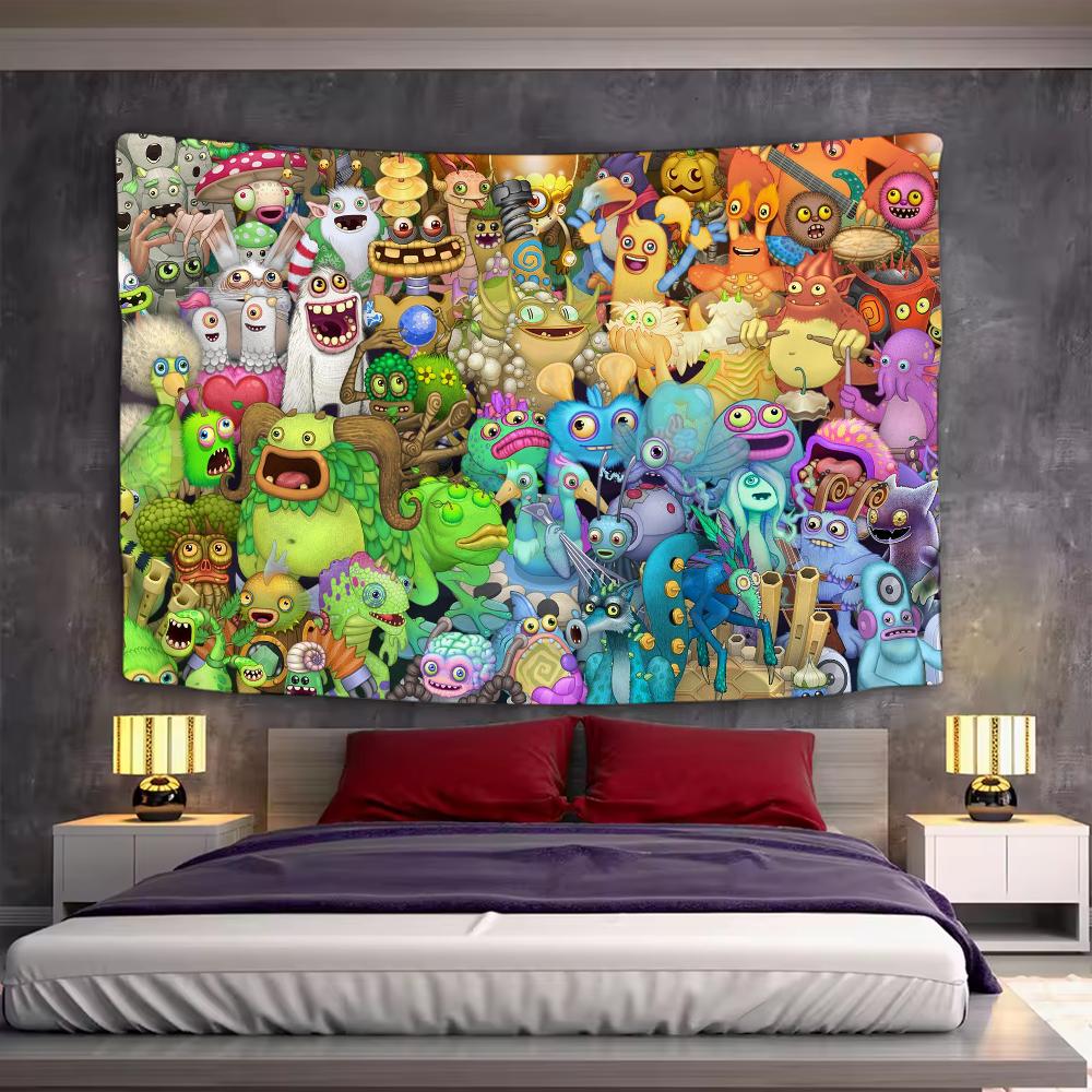 Game My S-Singing Cute M-Monsters Tapestry Background Hanging Cloth Bedroom Tapestry Room Decor Aesthetic Tapestry Wall Party