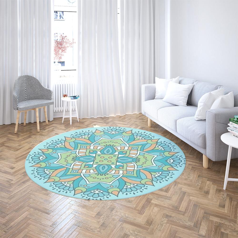 Mandala Pattern Round Rug Colorful Geometric Floral And Retro Designs Soft Carpet For Living Room Bedroom Bohemian Style