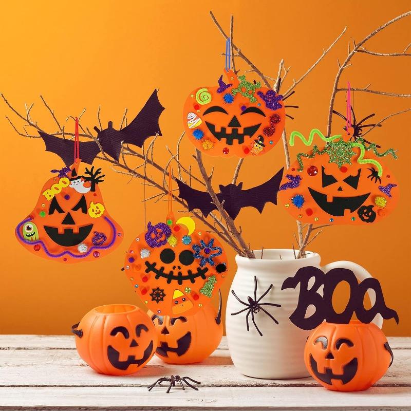 Halloween Pumpkin Craft Kits Foam Pumpkin Shapes with Halloween Stickers Jack-O'-Lantern Face Stickers DIY Pumpkin Craft