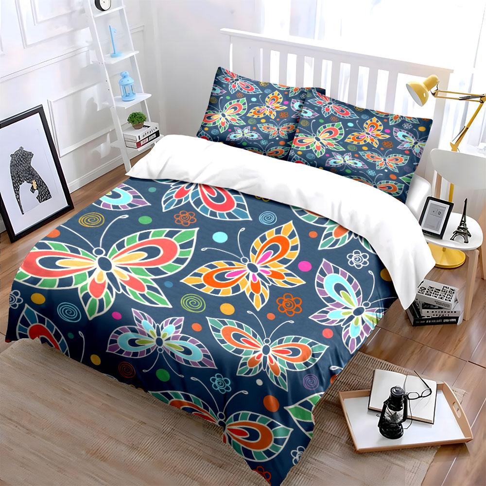 Colorful Butterfly Pattern Set  Kid'S And Adults' Bedroom Decor, Exquisite Three-Piece Bedding Set Gift
