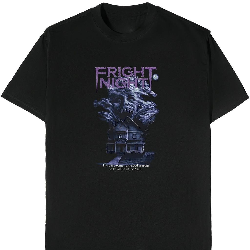 Horror Night Men's Classic Vampire and Haunted House Pattern T-shirt Four Seasons Unisex Pure Cotton Casual Fashion Street