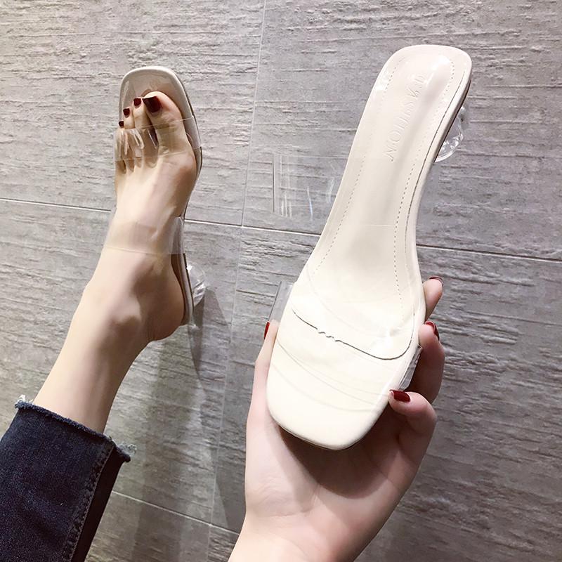 Verano Mujer Moda Transparente Sandalias al aire libre Tacón grueso  Zapatillas Medias Altas Zapatos de oficina comprar a buen precio — entrega  gratuita, reseñas reales con fotos — Joom