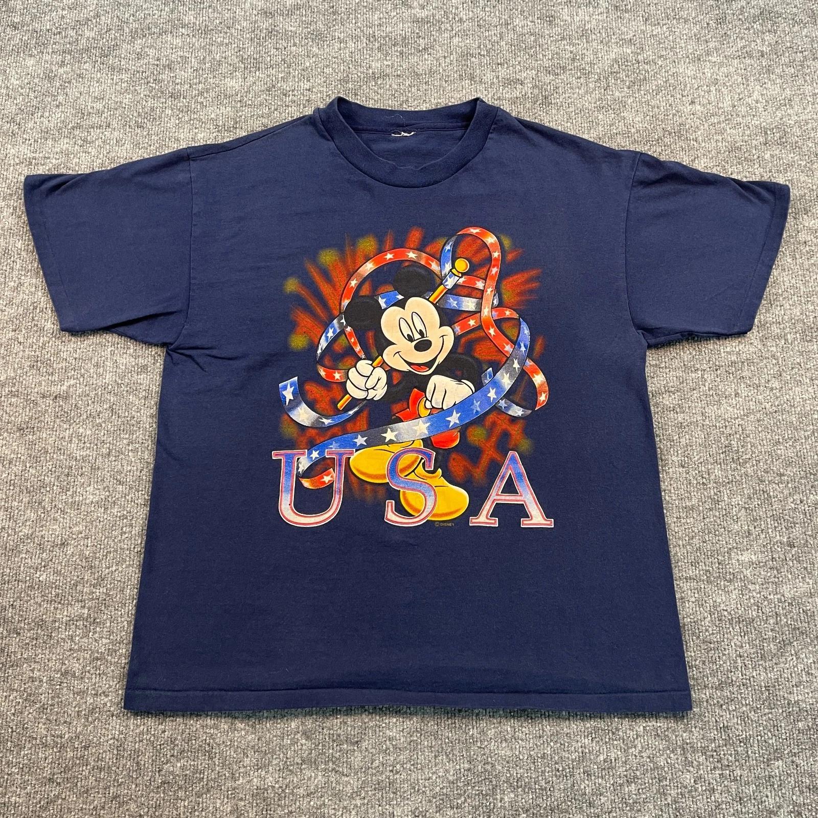 

Vintage 90s Disney USA Mickey-Mouse Shirt Large 21x26 Blue S