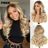 FREEDOM 9x6 Synthetic Lace Front Wigs For Women Pre Plucked Body Wave Lace Wig 20 inches Pre-cut Ombre Brown Blonde Cosplay Wigs