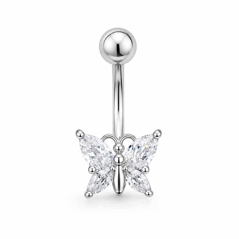 Stainless Steel Dangle Belly Button Ring Sparkling Heart Zircon Hypoallergenic Navel Piercing Jewelry for Party Club Wear A6
