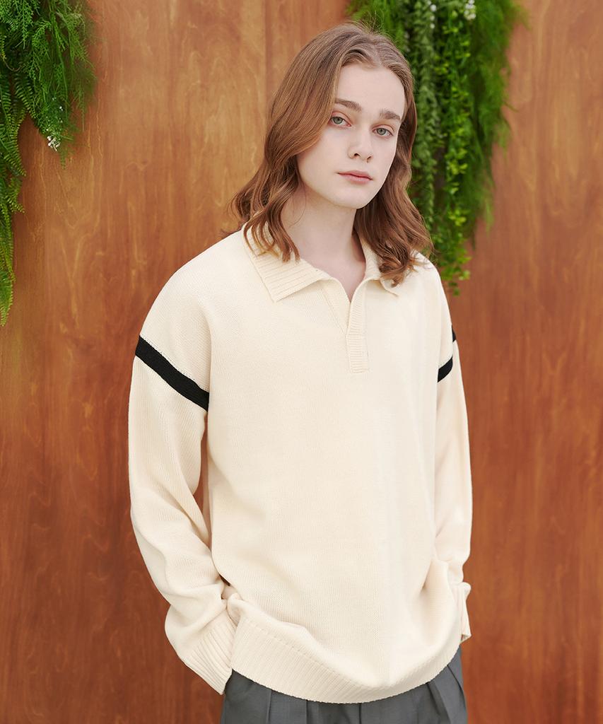 BLOND9 Varsity Open Collar Knit_Ivory