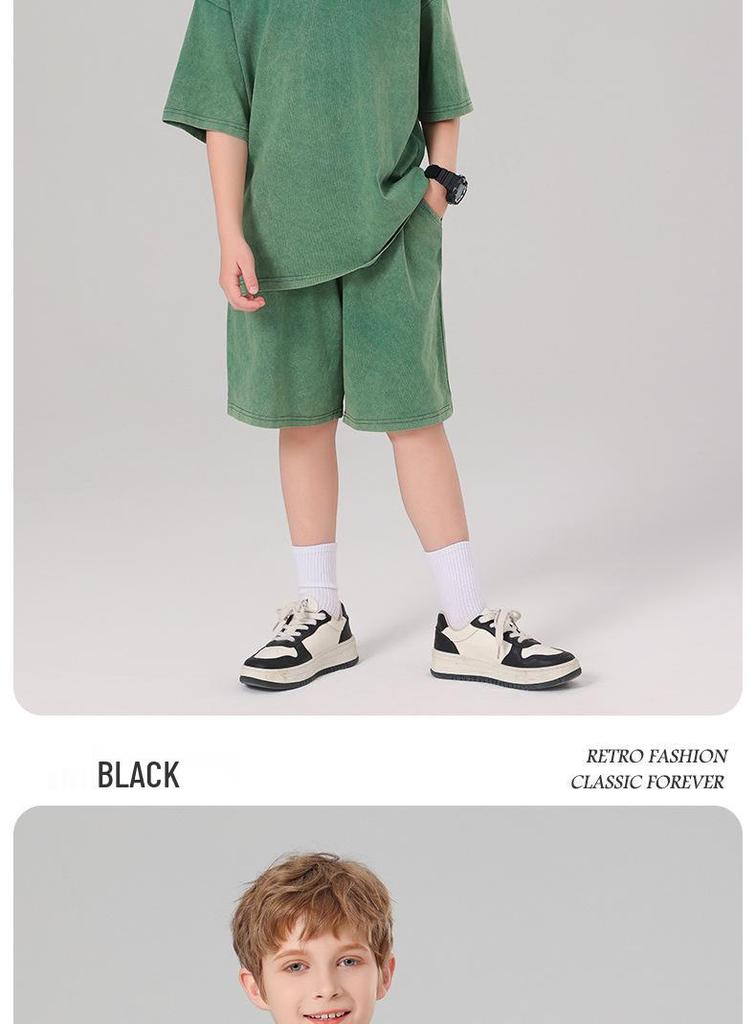 Pure Cotton Retro Short Sleeve Round Neck Loose T-Shirt for Children & Toddlers - Trendy Spring/Summer Kids' Clothing