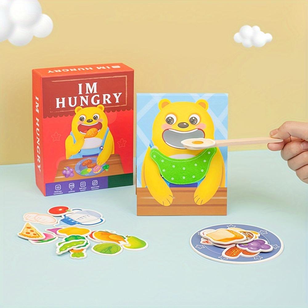 Wooden Bear Feeding Game Fun Early Learning Toy for Youngsters,Fine Motor Skills Development,Colorful Bear Design with Green Scarf,Gift for Boys,Girls