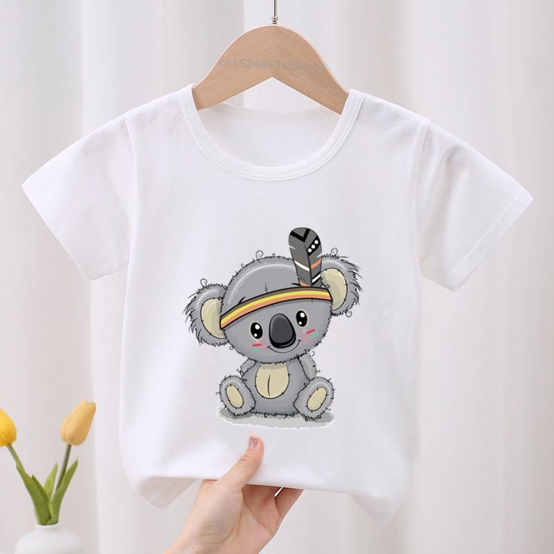Kids Koala On The Tree Graphic Cartoon Boys T Shirts Funny Animal Girls Clothes Summer Short Sleeve Children‘s Clothing