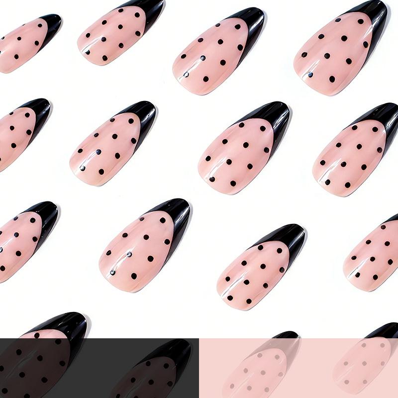 Elegant European & American Almond Manicure: Polka Dot Design Wearable Nail Tips