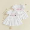 Toddler Baby Girl Birthday Dress Short Sleeve Letter Embroidery Smocked Dress Summer Party Dress Children Clothing