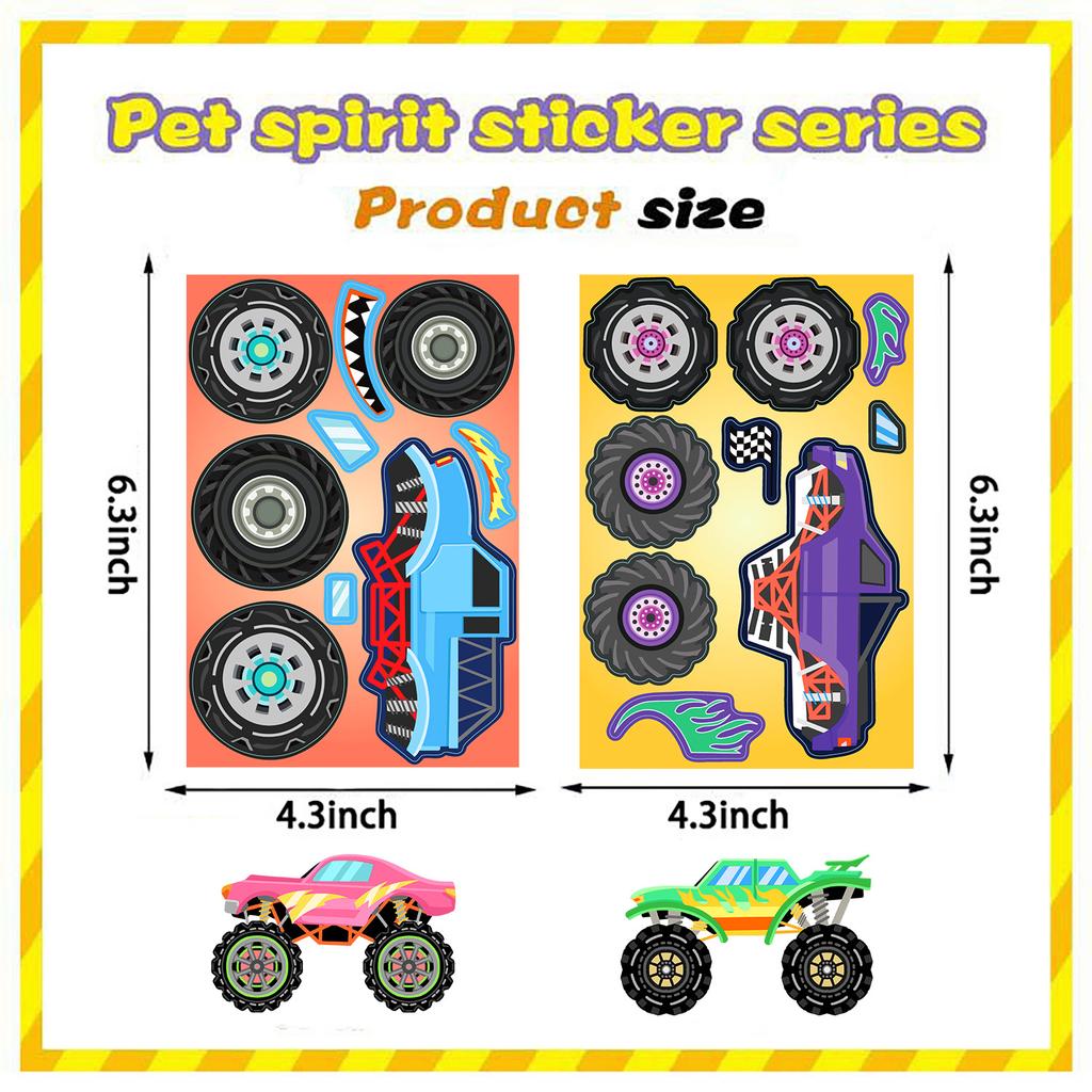 8 Cartoon Monster Truck Collage Hand-on DIY Decoration Hand Account Mobile Phone Case Decoration Waterproof Stickers