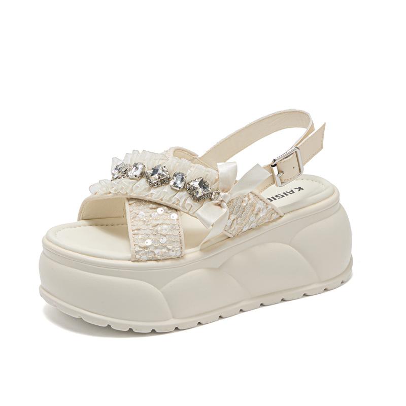 

Fashion trend casual sandals women s 25 summer new thick-soled round head cross sequins beach shoes high value super fire 34