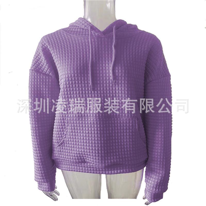 Autumn and Winter Women's Clothing Small Style Round Neck Hooded Long Sleeved Sweatshirt Solid Color Top for Women