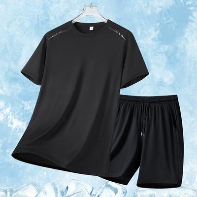 Sommer Lässiges Sportset Herren Übergröße Herren Eisseide Kurzarm Fünf-Punkt Lässige Hose Zweiteiliges Set