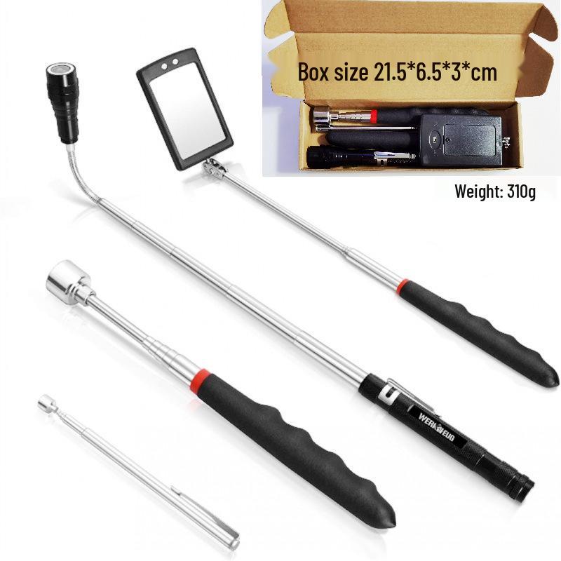 5-Piece Car Inspection Kit: Lighted Undercarriage Mirror, Telescopic Magnetic Pickup Tool, Reflective Chassis Mirror