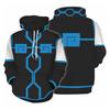 Felpa con Cappuccio Cosplay Anime, Stampa 3D con Motivo Geometrico Blu, Felpa con Cappuccio da Tirare per Fan