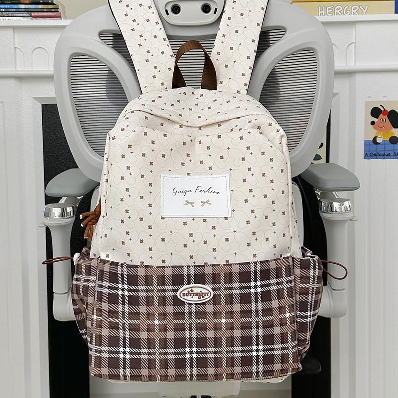 Plaid Backpack Junior High School Student Schoolbag Plaid Large Capacity Backpack