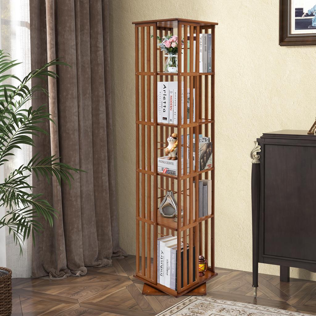 5-Tier Rotating Bookshelf, 360° Spinning Book Storage Organizer, Floor Standing Bookcase for Living Room/Office, Display Rack