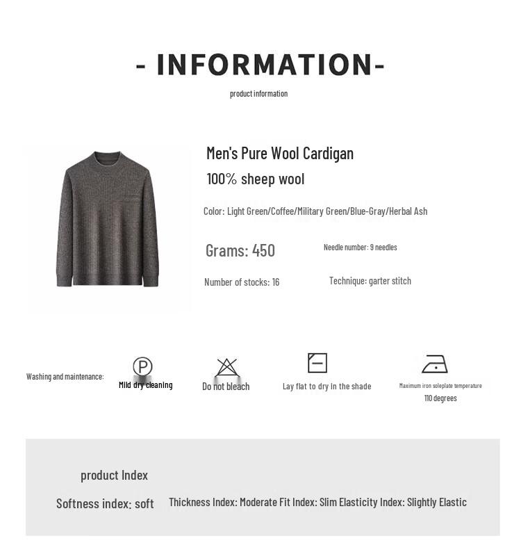 Hengyuanxiang Men's 100% Wool Thick Round Neck Sweater