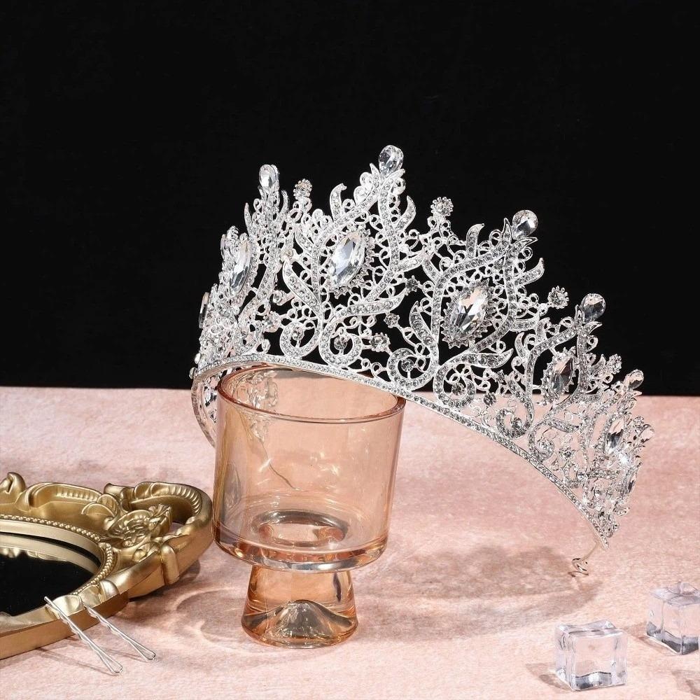 Koreanischer Stil Metall Prinzenkronen Bar Mitzwa Krone Runde Tiaras Retro Barock Kristallkrone Königin