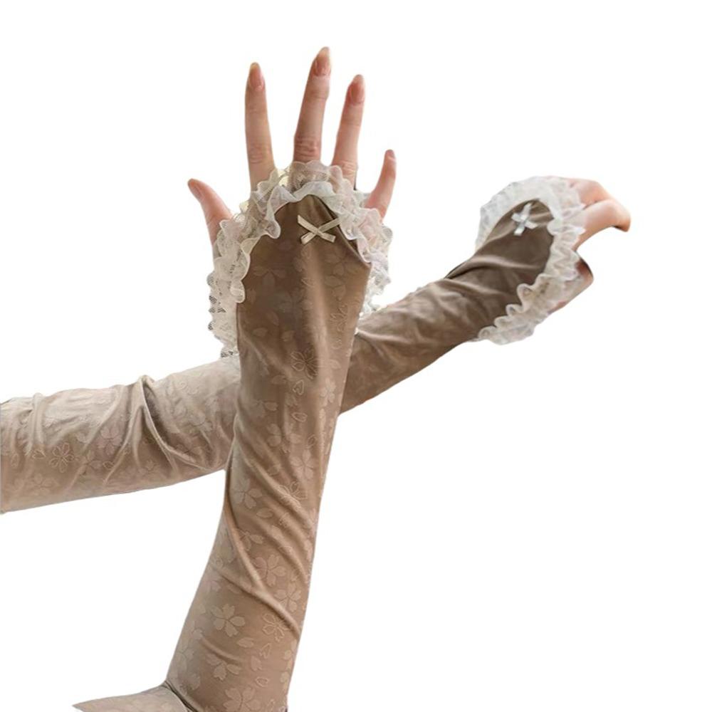 Breathable Sun Protection Sleeves Loose Fit Design Cooling Lace Arm Covers Elastic Trim Comfortable Sunscreen Arm Guards