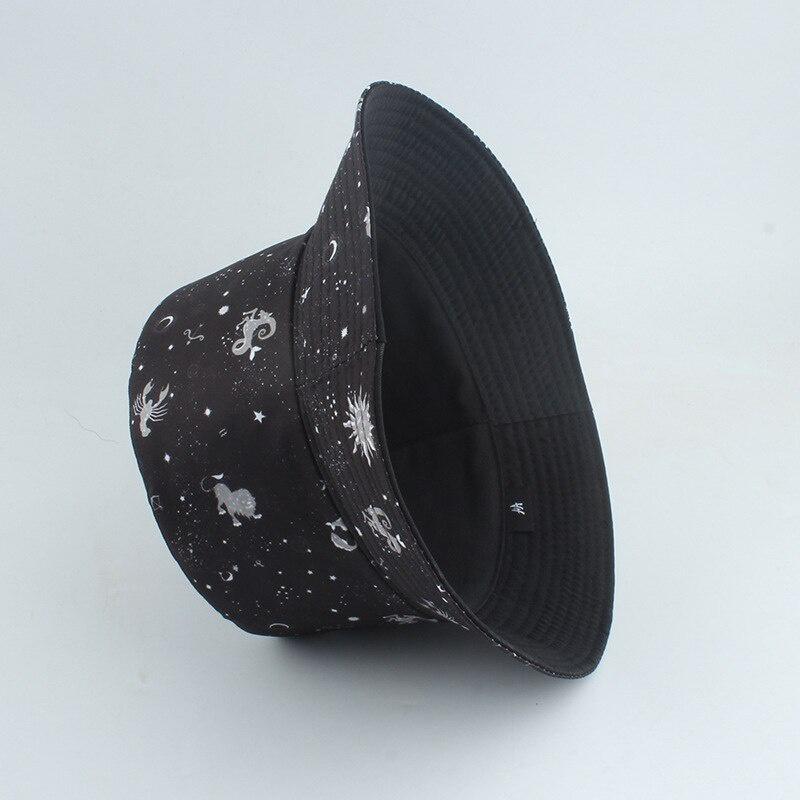 Unisex Constellation Stars Print Bucket Hat Cap Odwracalna Street Bucket Hat Letnie kapelusze przeciwsłoneczne dla kobiet i mężczyzn
