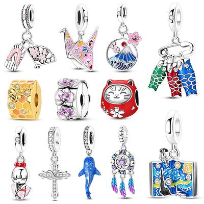 New Copper Charms Japanese Culture Kimono Pendant Bead Fit Bracelet Making Woman Jewelry
