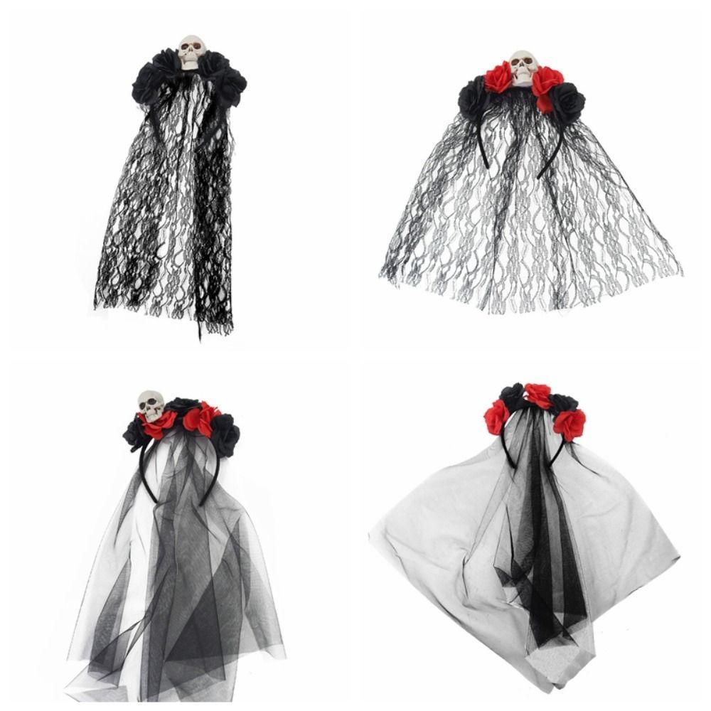 Lace Rose Skull Hair Band Black Cosplay Headdress Funny Halloween Headband  Prop