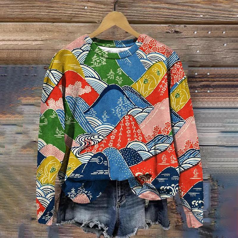 2024 Ny Dam Huvtröja Retro Femmes Söt Katt Konst mönster 3D-tryck Sweatshirts Höst Vinter Långärmad Dam Lös Pullover