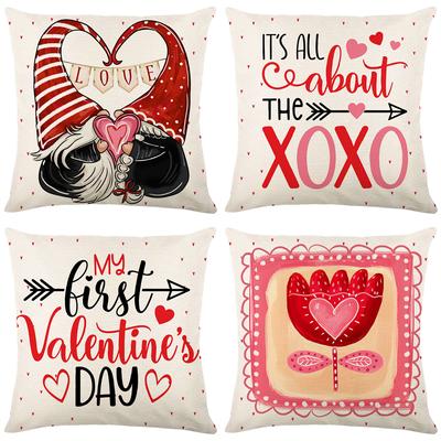 Red Letter Print Valentine's Day Pillow Cover Linen Home Sofa Cushion Cover Living Room Bedroom Pillow Cover