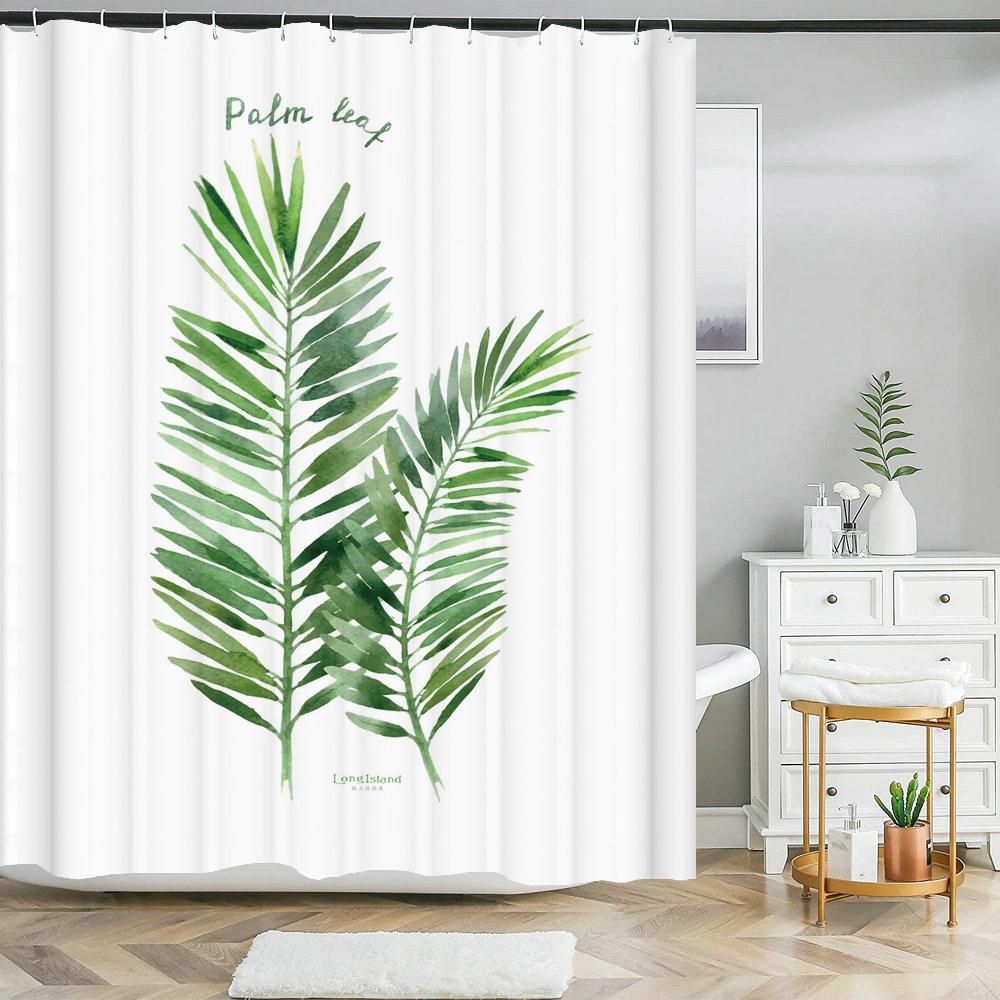 High Quality Green Plant leaves Fabric Shower Curtain Waterproof Monstera leaf Bath Curtains for Bathroom Decor with Hooks