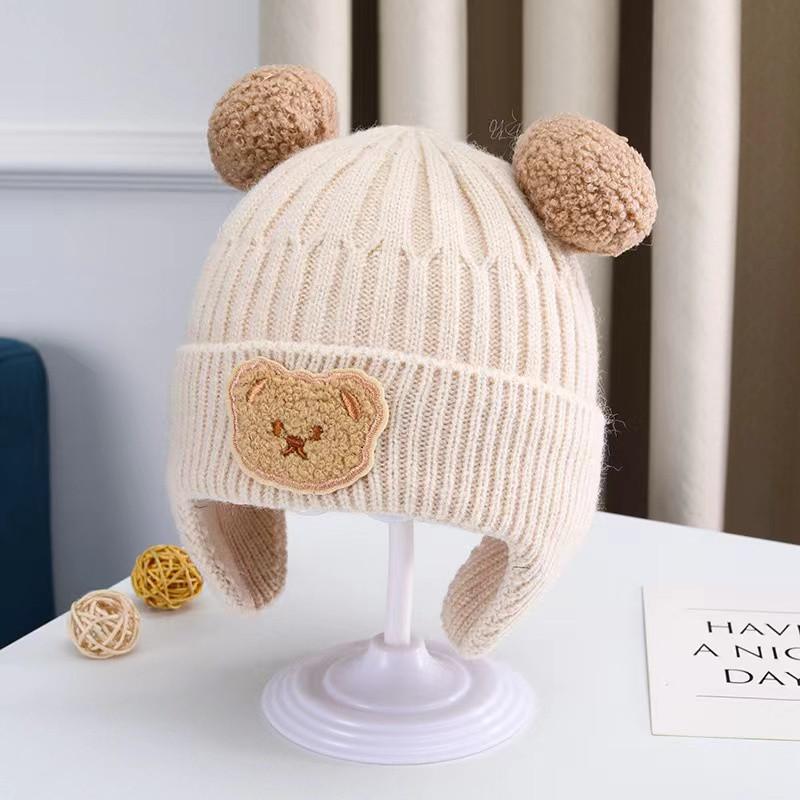 Baby Wool Hat Cute Bear Ear Protection Hat Children Winter Thickened Warm Knitted Korean Version Of The Baby Hat
