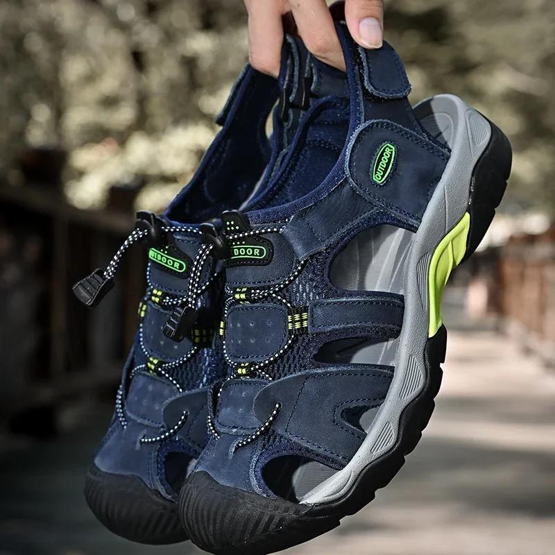 

Большие размеры, повседневные мужские пляжные сандалии, дышащие, для улицы, тапочки из чистой кожи, резиновая подошва, обувь для взрослых из Китая 47