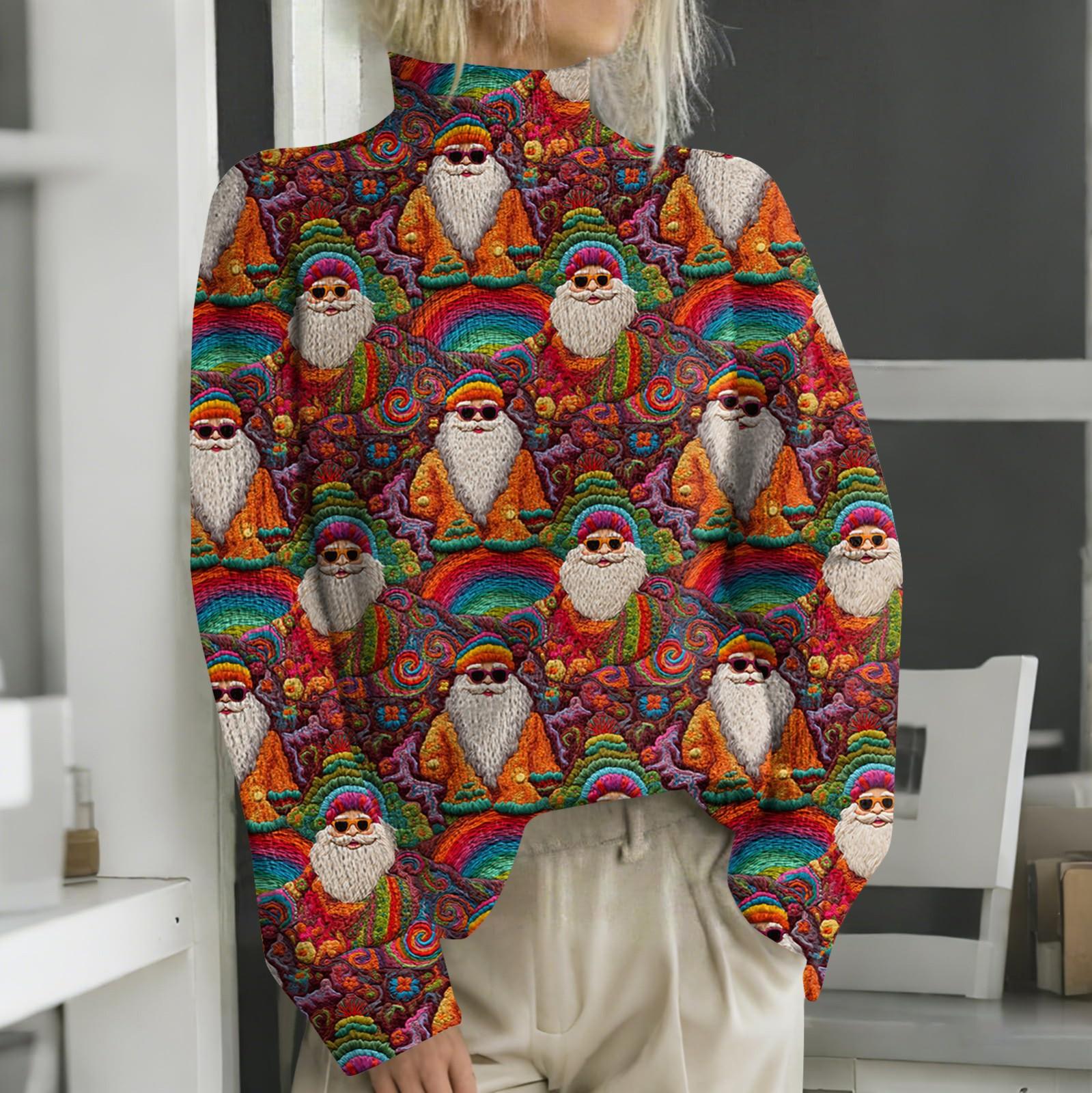 Рождественские толстовки для женщин Вязаный свитер Милая рубашка Осенняя водолазка Пуловер Топы XL красный 1980₽