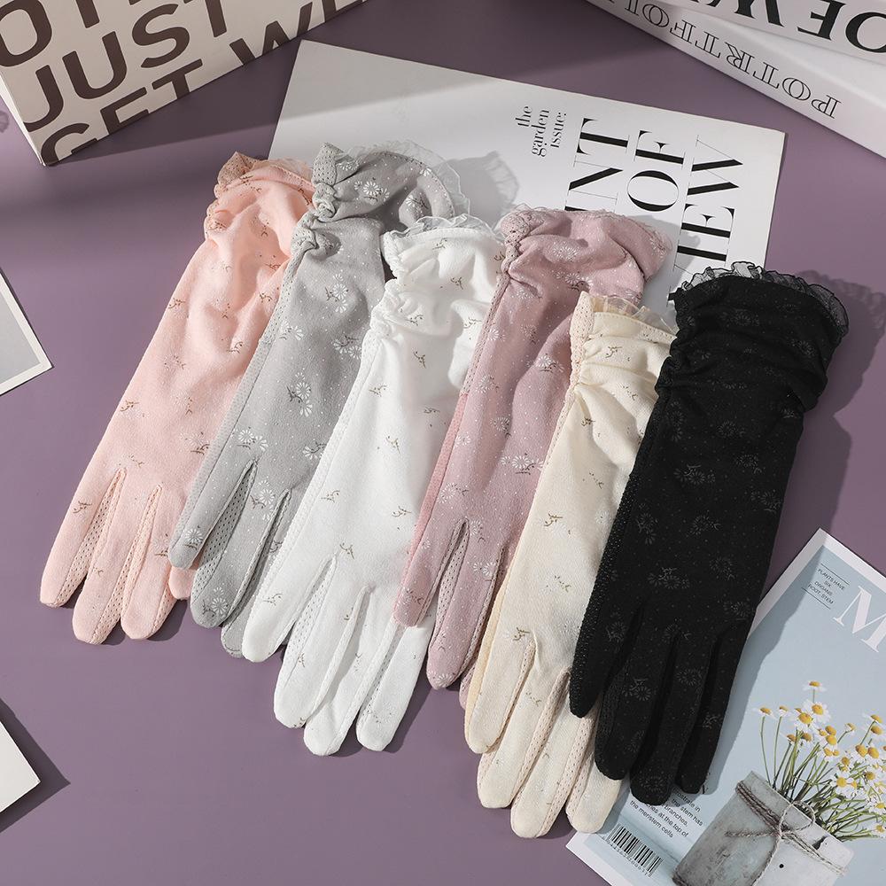 Sunscreen Gloves for Women In Summer UV Proof Extended Cotton Thread Driving Touch Screen Anti Slip Thin Lace Gloves