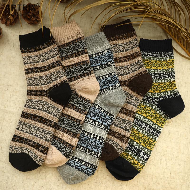 

5 пар высококачественных мужских носков Harajuku осень-зима, винтажные утолщенные теплые модные шерстяные повседневные носки