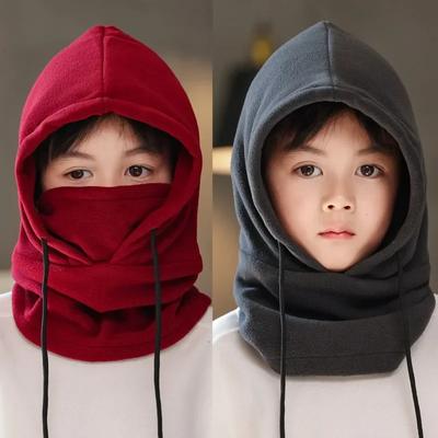 Winter Fleece Kids Muts Outdoor Winddichte Fietsmuts voor Kinderen Jongen Meisje Effen Kleur Dikke Warme Capuchon Sjaal