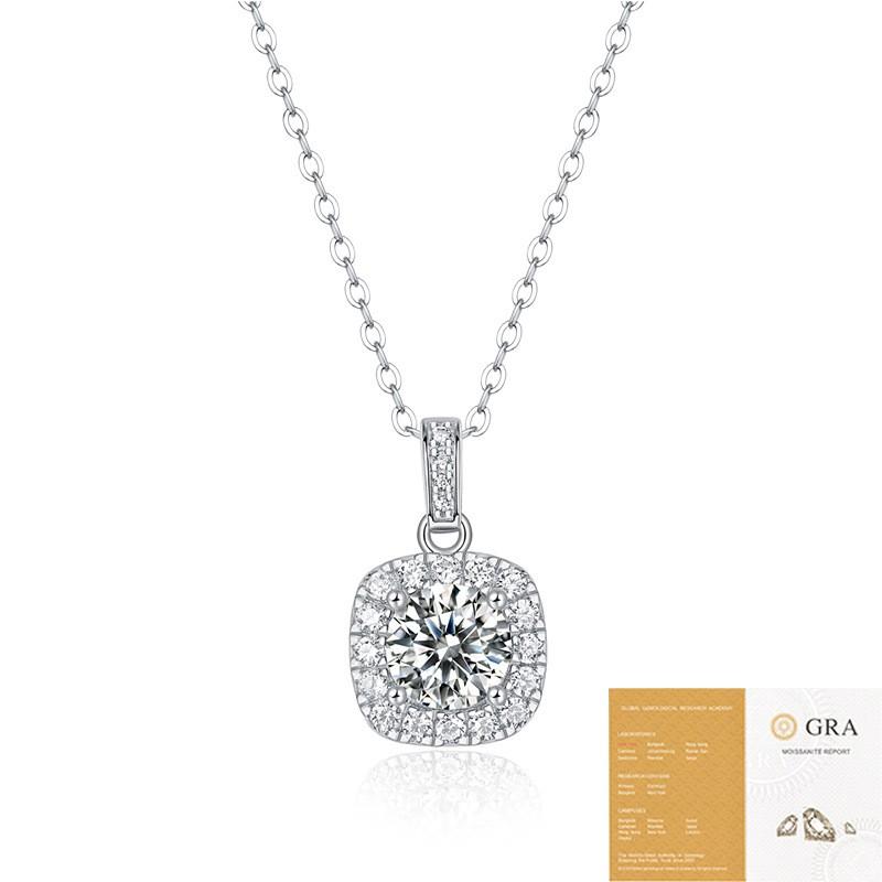 Geometric Square Moissanite Necklace Set With Ring Women Sterling Locket Chain Minimalist Chic Jewelry