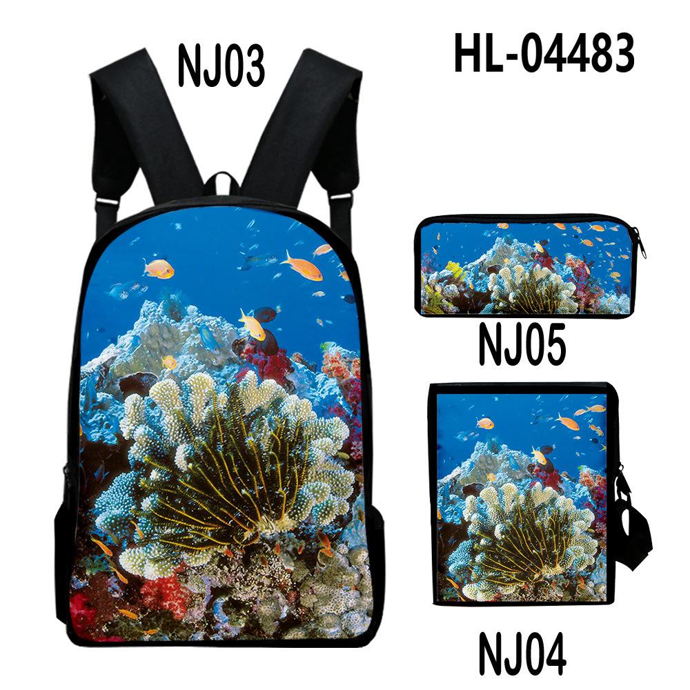 Scenari Sottomarini Classici Corallo Stampa 3D Set da 3pz Zainetti Scolastici Zaino Daypack per Laptop Borsa a Spalla Inclinata Astuccio