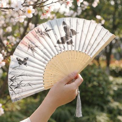 Malowanie Tuszem Bambusowy Składany Wachlarz Styl Chiński Przenośny Wachlarz Elegancki Retro Wachlarz Hanfu Cheongsam