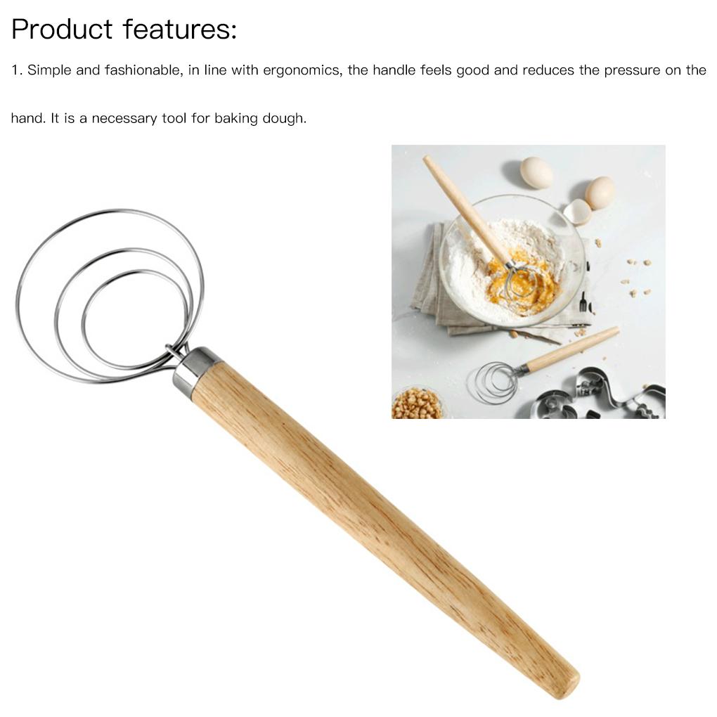 Egg Beater Stainless Whisk Wooden Handle Household Labor-Saving Flour Stirring Tool