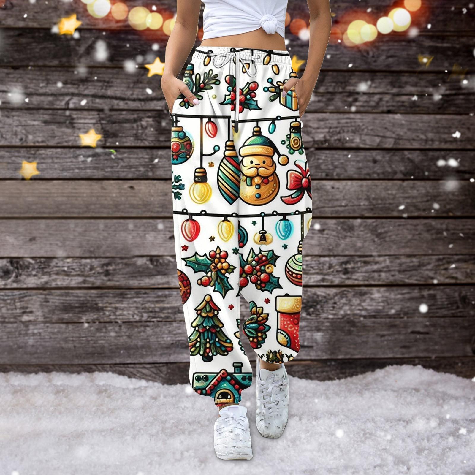 

Женские повседневные модные спортивные штаны с рождественским принтом повседневные брюки XXXL