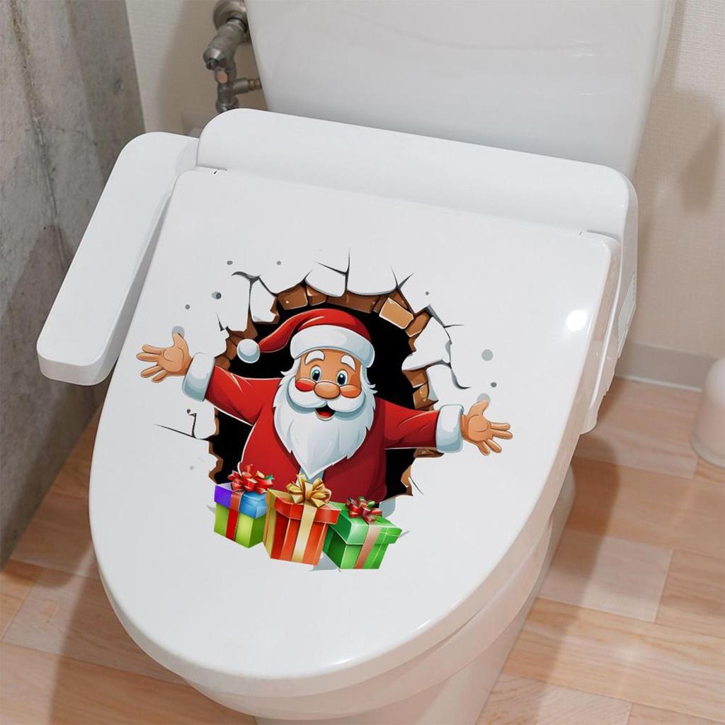 Santa Claus Break-Through Wall Decal PVC Removable Christmas Wall Window Sticker Toilet Stickers Home Christmas Decoration Gift