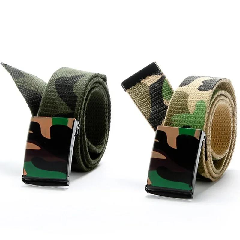 1 Pcs Cotton Canvas Buckle Belt Brand New Graffiti Camouflage Men Boys Unisex Solid Color Webbing