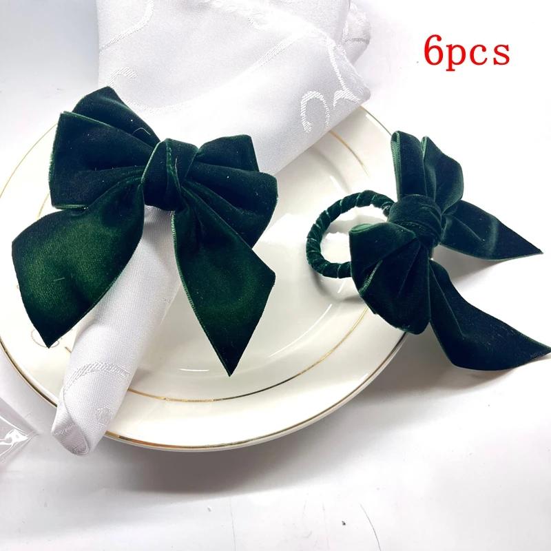 

6pcs Napkin Clasp Bow Christmas Napkin Rings Chic Velvet Bowknot For Xmas Dinner Parties Wedding Holiday Home Napkin Holders