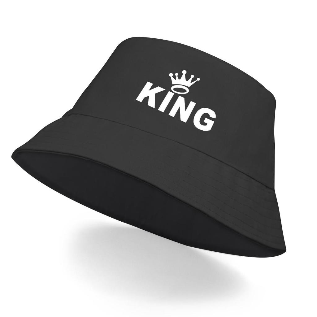 White "KING" Crown Print Bucket Hat , King Women's Hat Polyester Foldable Simple Beach Cap