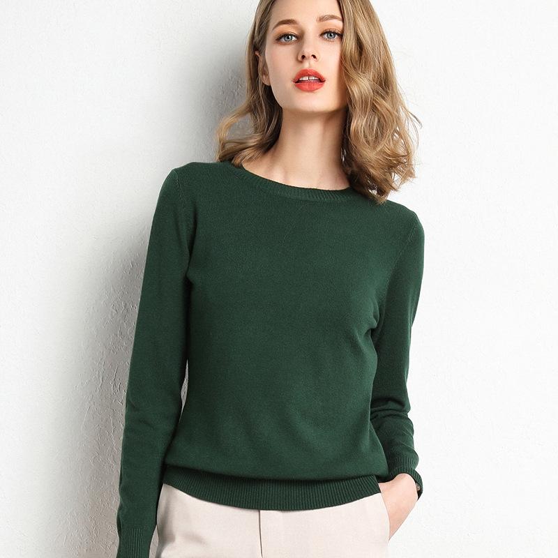 Women Autumn Winter Clothes Solid Round Neck Sweater Jumper Long-sleeved Knitted Pullovers Shirt Female Tops