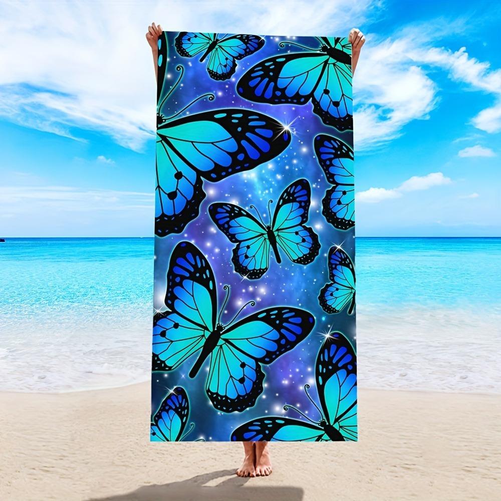 

1pc Blue Butterfly Starry Galaxy Print Beach Towel Quick Dry Microfiber Sand Free Absorbent for Pool Travel Washable W30*H60(CM)